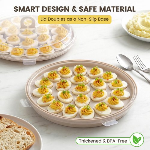 HAKSEN Deviled Egg Containers with Lid, Portable Deviled Egg Platter Carrier Holder Trays with 22 Slots for Holiday Party and Home Kitchen, Brown