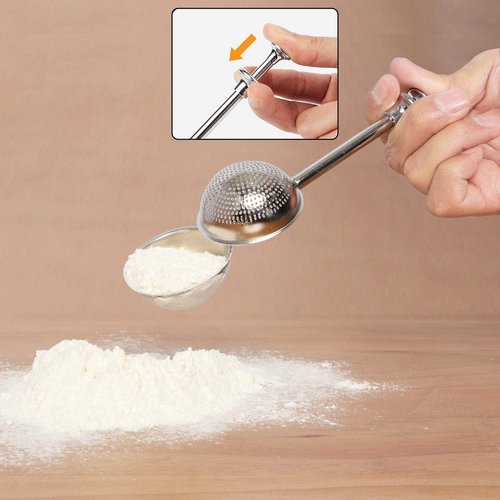 HULISEN Flour Duster for Baking, with Spring Handle, One-Handed Operation, 18/8 Stainless Steel Pick Up and Dust Flour Sifter, Dusting Wand for Sugar, Flour and Spices, Gift Package