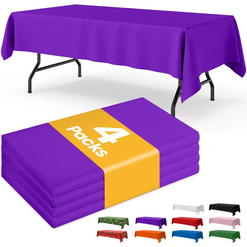Niuara Purple Plastic Table Cloth - 4 Pack 54" × 108" Rectangle Disposable Tablecloths for 6FT Tables, Table Cover for Easter Party, Holiday & Gathering Use