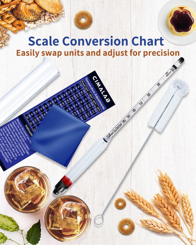 CIMALAB Hydrometer Alcohol Meter Kit, Hydrometer Alcohol 0-200 Proof & Tralle with Hydrometer Test Jar, Alcohol Proof Tester Hydrometer, Alcohol Tester for Liquor/Moonshine/Spirits/Proofing/Distilled