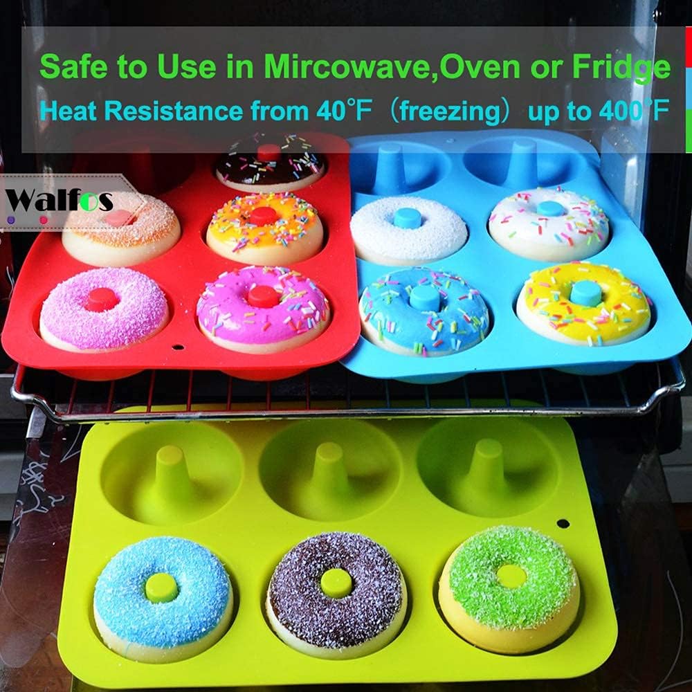 Walfos Non-Stick Donut Pan - Silicone Doughnut Mold, BPA-Free, Easy Release, Set of 3