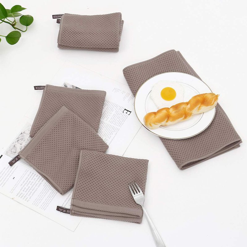 PiccoCasa 100% Cotton Dish Cloths Rags - Waffle Weave Kitchen Towels for Washing Dishes - Soft Absorbent Dish Towels for Kitchen Drying - 6 Pack -13 x 13 Inch - Brown
