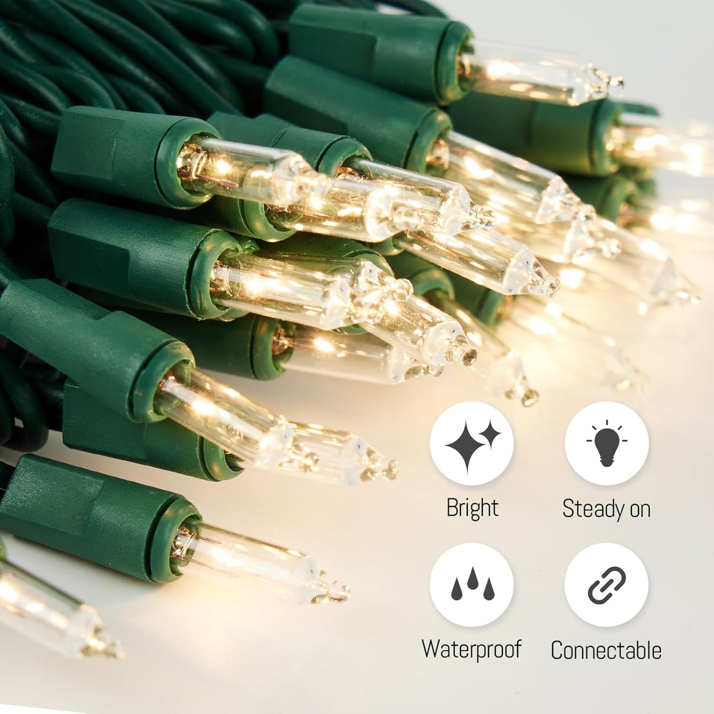 Skiennix Clear Christmas Lights - 100 Count Warm White String Lights | 21ft Green Wire for Indoor/Outdoor Decor