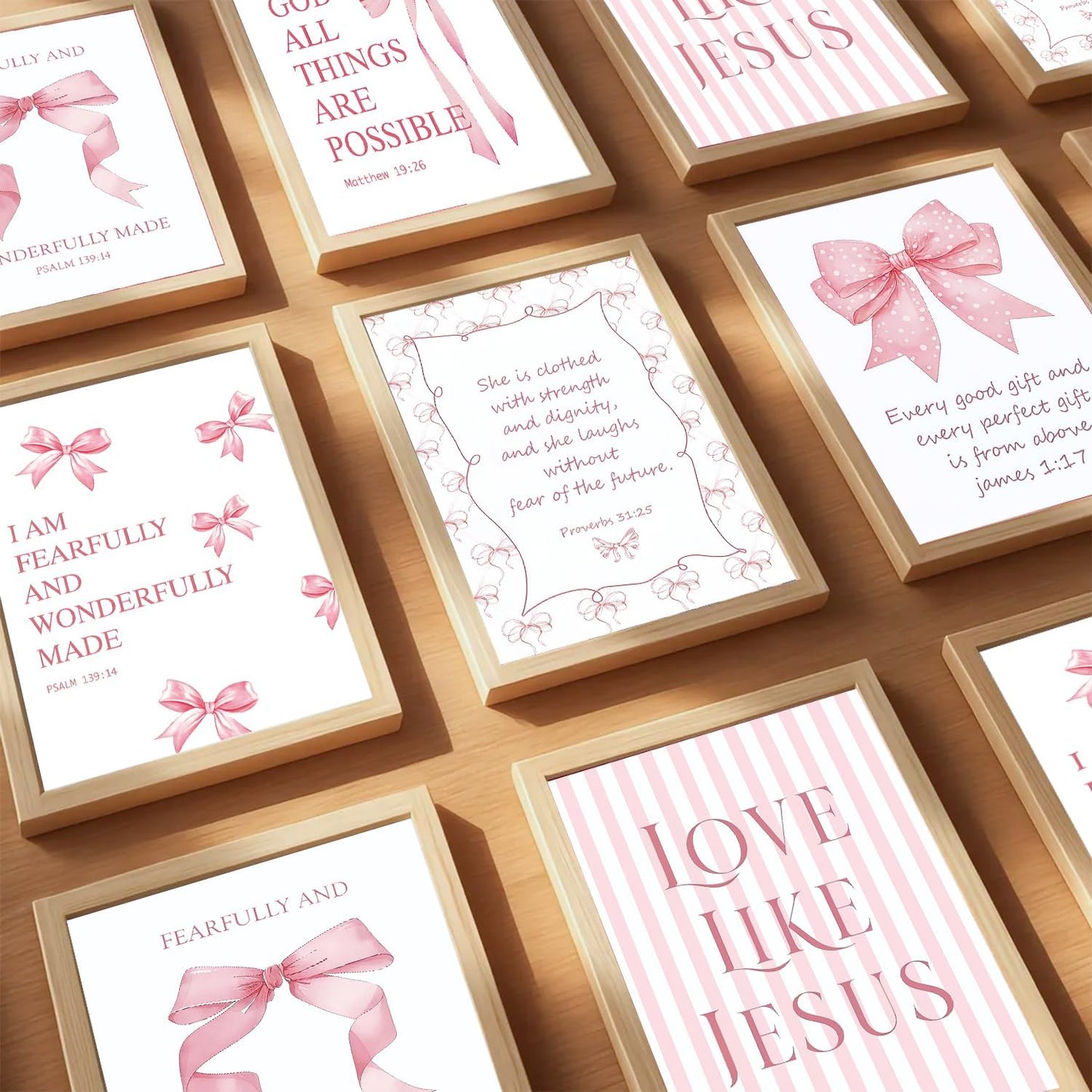 Aglcatie Coquette Pink Bow Wall Art | Set of 6 Aesthetic Posters for Teen Girls | 8x10 Unframed