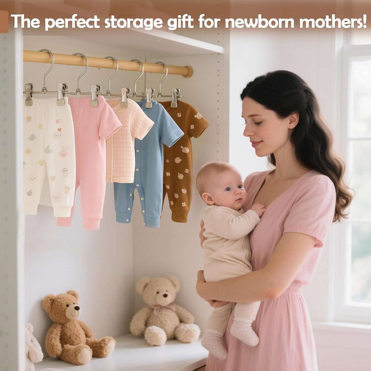 Mity Rain 20-Pack Baby Hangers - 360° Rotatable Silicone Clips | Space-Saving Toddler Hangers for Newborns & Kids