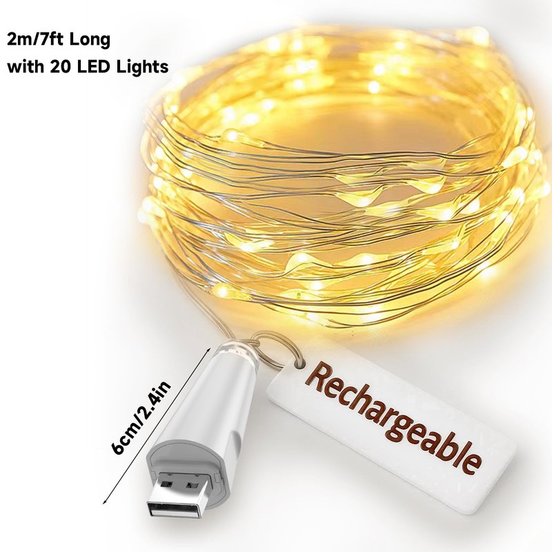 Dumcuw Fairy Lights USB Rechargeable Battery Operated, 7ft 20 LED String Lights Indoor for Bedroom Mason Jars Wedding Table Centerpieces Decorations Christmas Party Decor(Warm, 3 Pack)