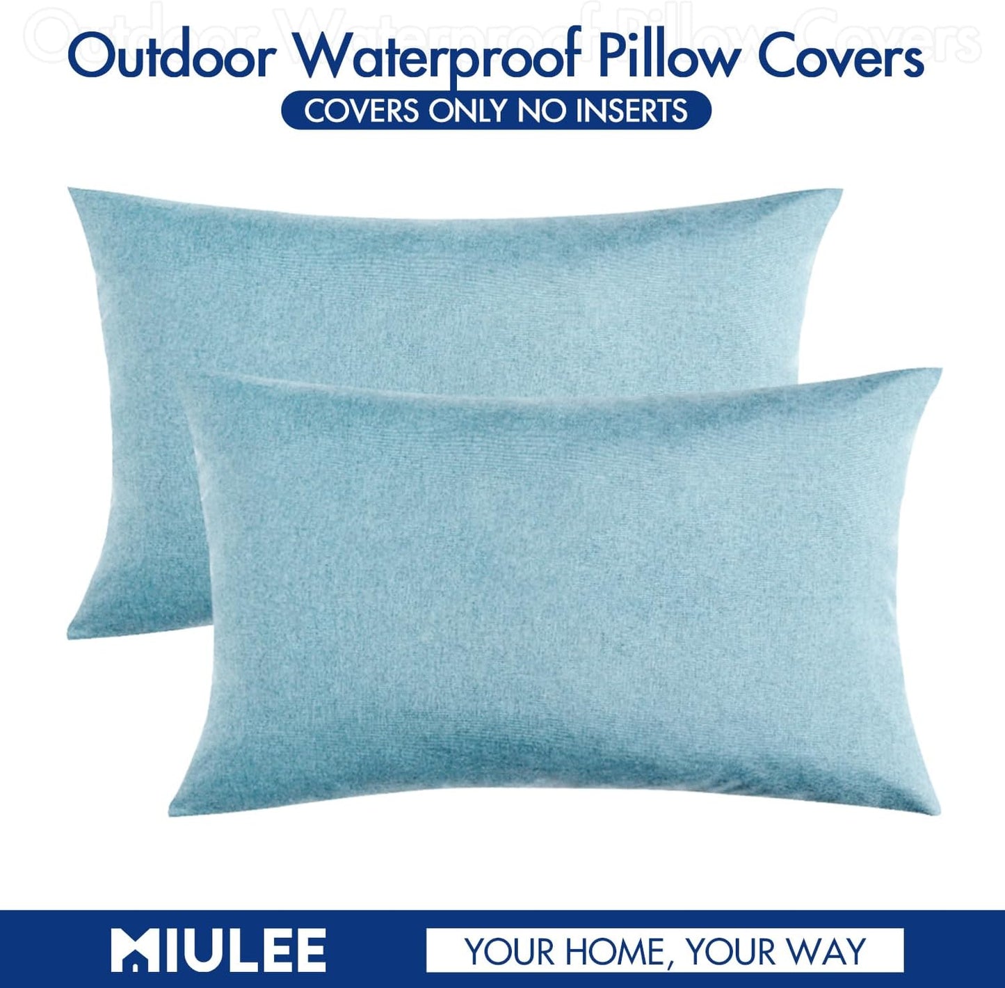 MIULEE Decorative Outdoor Throw Pillow Covers - Waterproof Faux Linen Cushion Cases | 20x12 Inch Blue Gray (Pack of 2)