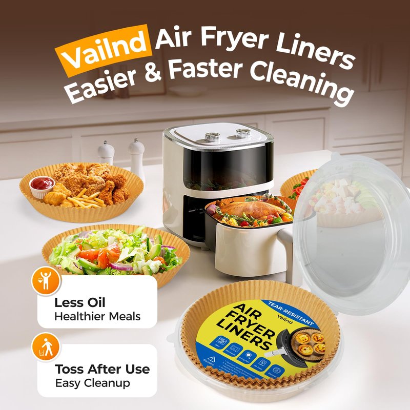 125Pcs Air Fryer Paper Liners Disposable, Non-Stick Air Fryer Parchment Paper, Food Grade Baking Liner for Baking Roasting Microwave (8IN-Round)