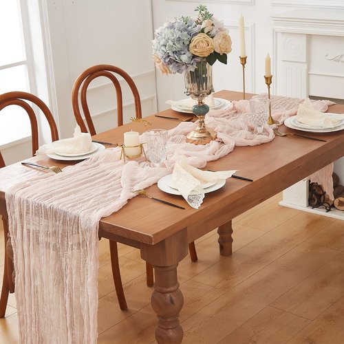 Dusty Pink 1 Pack Cheesecloth Fall Thanksgiving Table Runner 120 Inch 10 FT Boho Rustic Gauze for Wedding Baby Shower Party Farmhouse Summer Home Decor Washable