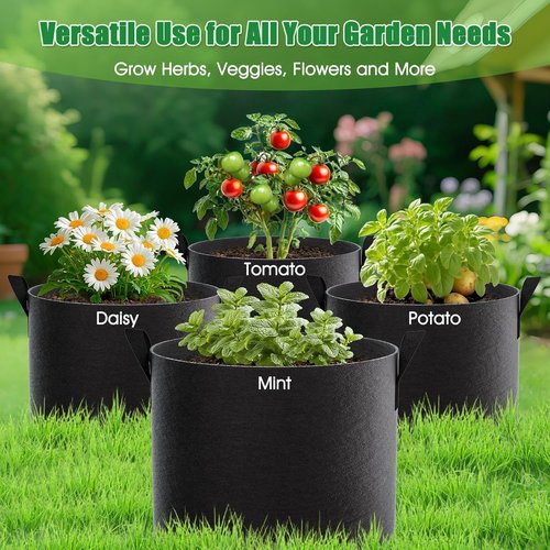 FEED GARDEN 5 Gallon Grow Bags - 4 Pack of Durable Non-Woven Fabric Plant Pots with Reinforced Handles for Indoor & Outdoor Vegetables, Flowers, and Herbs