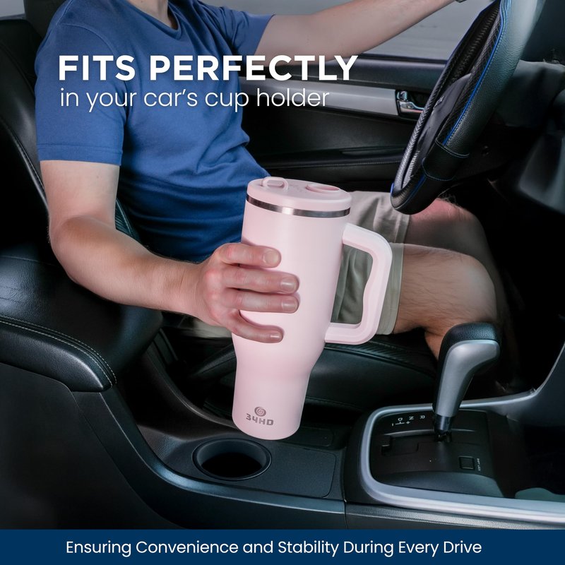 34HD 40 oz Stainless Steel Tumbler - Leakproof Insulated Water Bottle with Handle, Magnetic Lid and Flexible Straw - 48 Hours Iced – Perfect for Men, Women, Birthday Present, Pink - Rose Dust