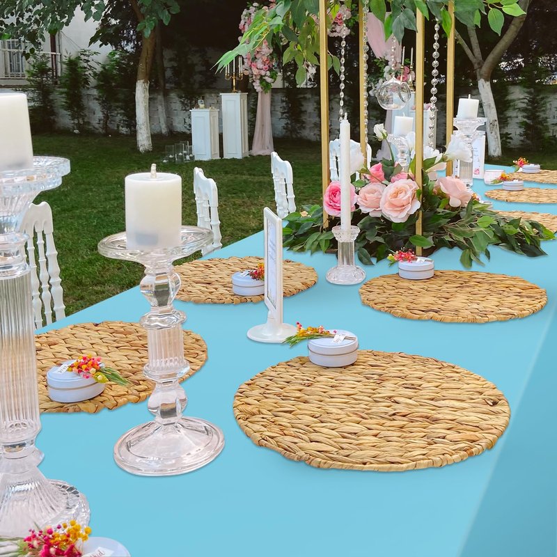 Kongdaoth Light Blue 16 Pack 54 x 108 Inch Plastic Tablecloths, Disposable Rectangle Tablecloth, Party Table Cover Plastic Table Cloth