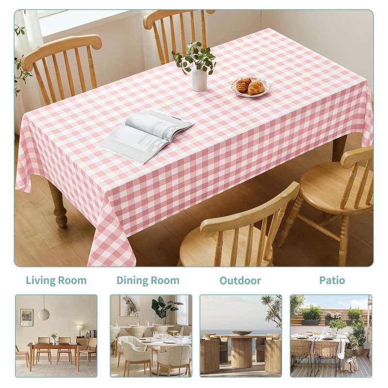 Veblandy Checkered Tablecloth Rectangle Waterproof Gingham Table Cloth Washable Buffalo Plaid Table Cover Wrinkle Free for Kitchen, Dining and Outdoor Picnic, 52 x 70 Inch, Pink and White