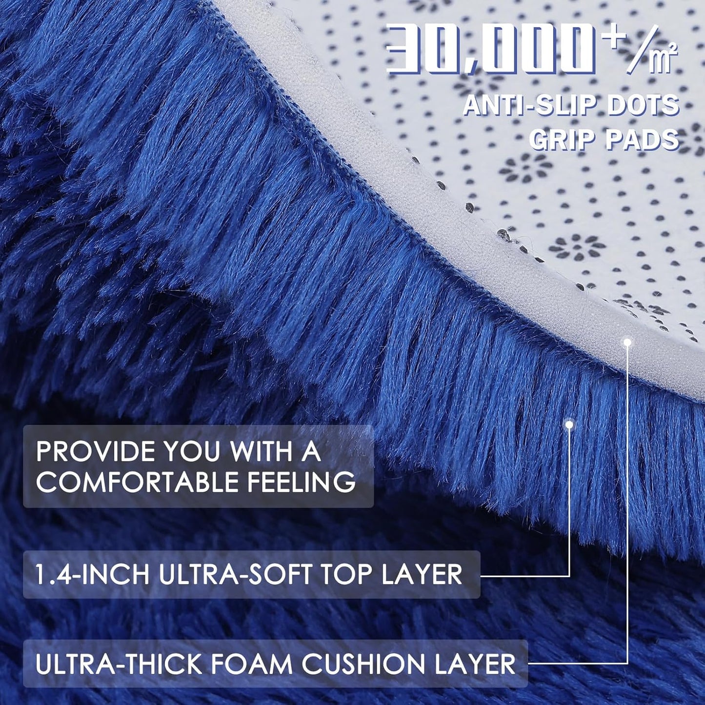 OLANLY 4x5 Soft Fluffy Shaggy Accent Rug - Machine Washable Indoor Carpet for Bedroom & Nursery | Navy Blue