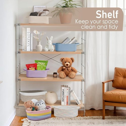 JMvicyroam Woven Basket - Small Rope Storage Bin with Handles | Beige 2-Pack for Organizing Shelves & Closets