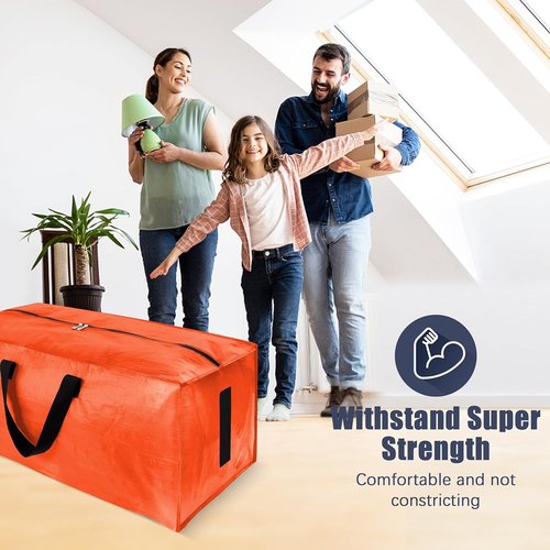 HOMESURE Large Water-Resistant Moving Bags - 4 Pack Heavy-Duty Storage Totes with Zippers & Handles | Space-Saving Orange Design