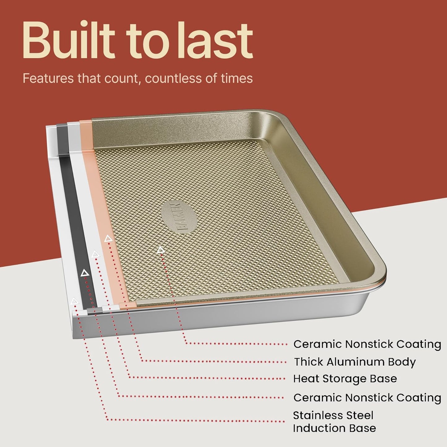 BAKKEN Nonstick Baking Pan - Commercial Grade Carbon Steel Cookie Sheet, 13.58” x 9.65”, PFOA Free | White Marble Finish