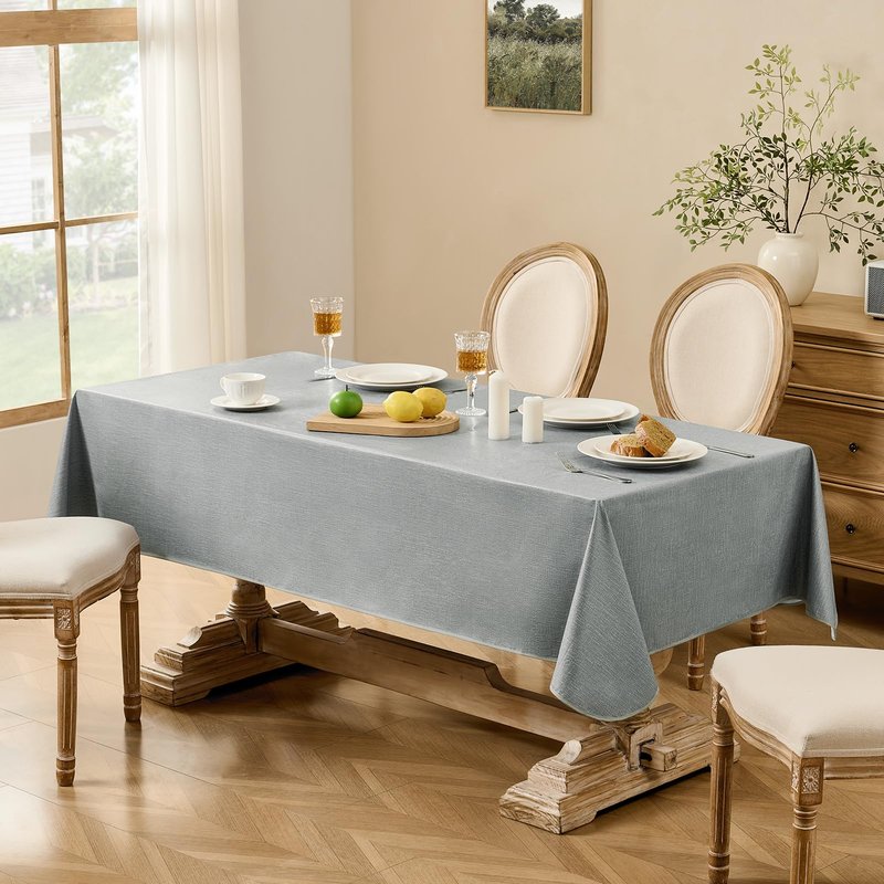 Softalker Vinyl Tablecloth Rectangle, Outdoor 100% Waterproof Oil Proof Plastic Edge Binding Table Cloth, Heavy Duty Thick Wipeable PVC Table Covers for Picnic Dining Party - 54 x 78 Inch, Light Grey