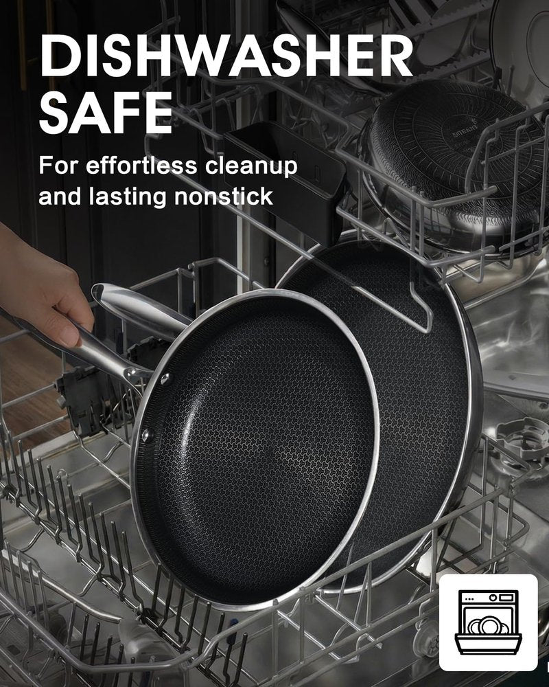10 Inch Non Stick Frying Pan with Lid, Hybrid Nonstick Stainless Steel Skillet Pan with Stay-cooling Handle, PFOA Free Non Toxic Dishwash & Oven Safe Kithchen Cookware Set Compatible All Cooktops