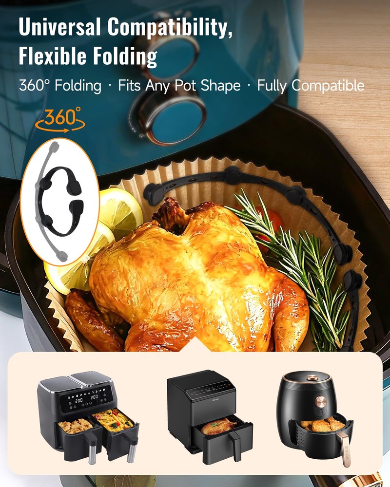 Air Fryer Magnets for Parchment Paper, 4Pcs Non-Segmented Design Air Fryer Accessories Locks Liner Magnet Silicone Buckle for Holding Down Disposable Safely, Prevent Covering Food&Paper to Burn
