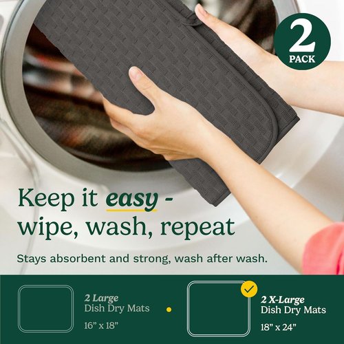 Cuisinart Dish Drying Mats - Ultra Absorbent XL 18" x 24" | Foldable, Machine Washable, Fast Drying (Cascading Check)