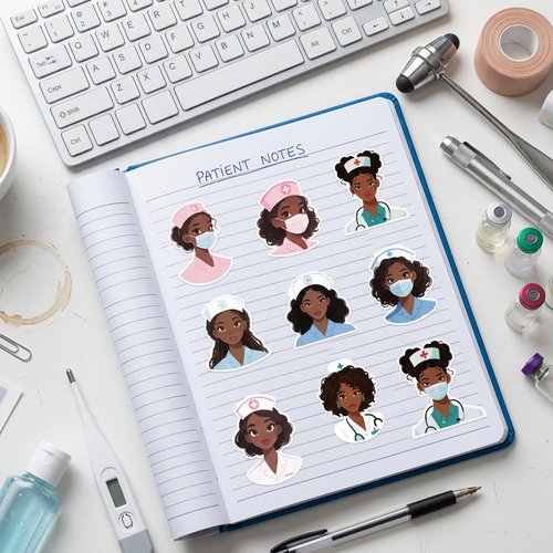 CNhoqc Nurses Week Sticker Rolls - 1000 Pcs Black Girl Magic Nursing Student Waterproof Vinyl Reusable Laptop Stickers Coloring Book Scrapbook Water Bottle Page Activity Pad Nursing Party Favors Gift