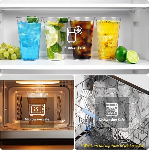 Freshmage 20 oz Unbreakable Plastic Drinking Glasses - BPA Free, Microwave Safe, Stackable | 8 Pack for Home & Outdoor Use
