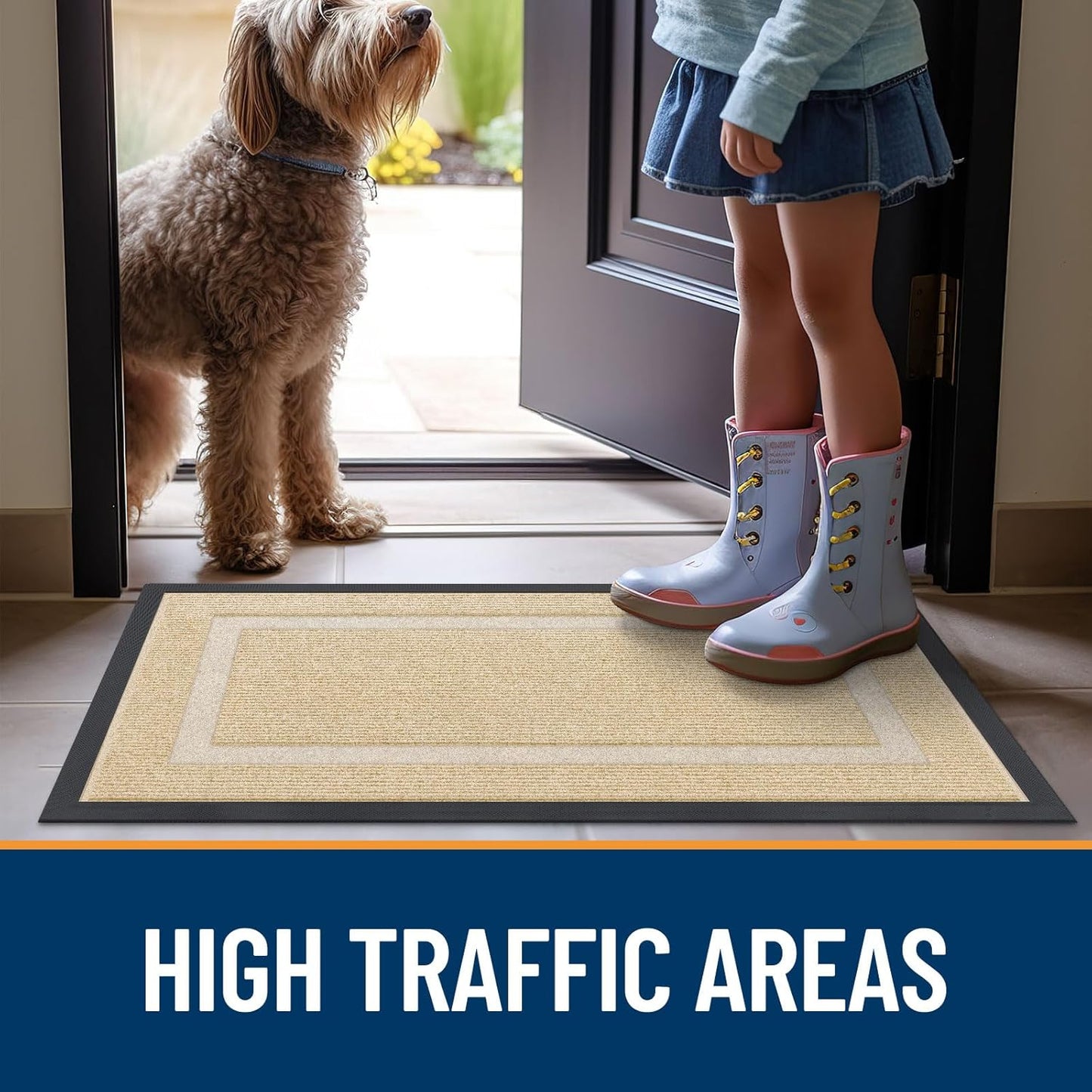 OLANLY Waterproof Front Door Mat - All-Season Indoor/Outdoor Doormat | Sturdy Natural Rubber, 23.5x15.5, Beige