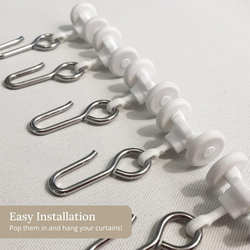 Room/Dividers/Now Curtain Track Hooks 20 Pack - Durable Ceiling Track Roller Hooks for Curtains - Smooth Glider Curtain Tracks Rollers for Dividers or Closet Use - White Plastic and Steel Construction