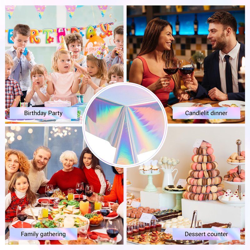 1 Pack Iridescent Tablecloth, 54" x 108" Birthday Party Table Cloths Iridescence Plastic Disposable Table Covers Iridescent Party Decorations, Birthday Decor Tablecloth for Buffet Table