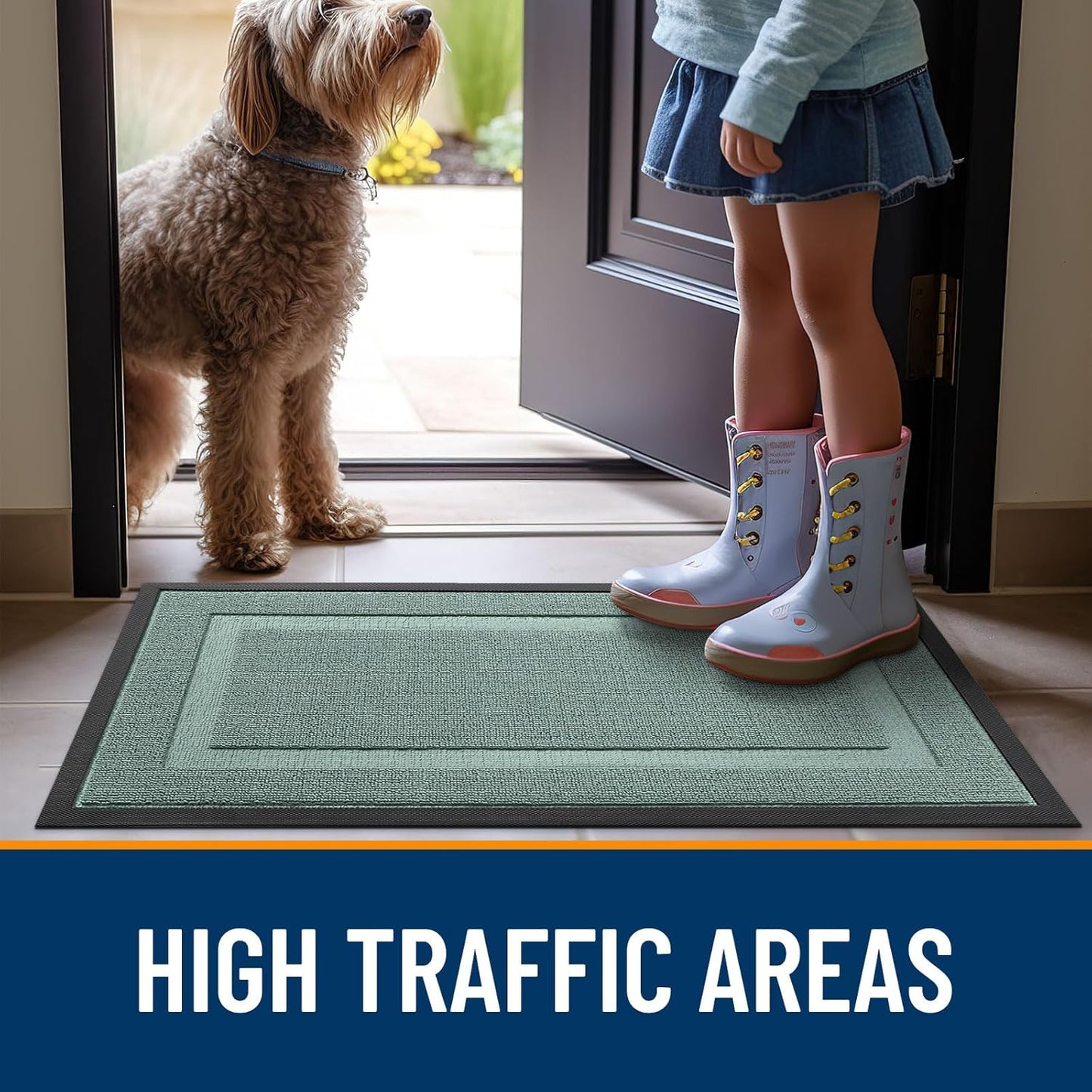 OLANLY Indoor Outdoor Front Door Mat - Waterproof All-Season Doormat | Sturdy Natural Rubber, 33x21, Grayish Green