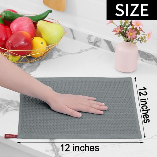 Homaxy 100% Cotton Waffle Weave Kitchen Dish Cloths, Ultra Soft Absorbent Quick Drying Dish Towels, 12 x 12 Inches, 6-Pack, Grey