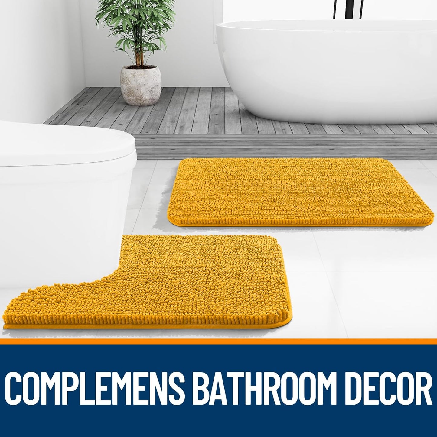 OLANLY Bathroom Runner Rugs - Soft Chenille Bath Mats with Rubber Backing | Quick Dry, 44x24, Golden Yellow