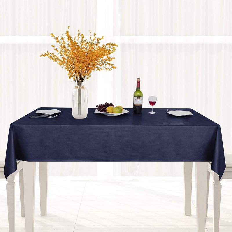 sancua 100% Waterproof Rectangle PVC Tablecloth - 60 x 102 Inch - Oil Proof Spill Proof Vinyl Table Cloth, Wipe Clean Table Cover for Dining Tables, Buffet Parties and Camping, Navy