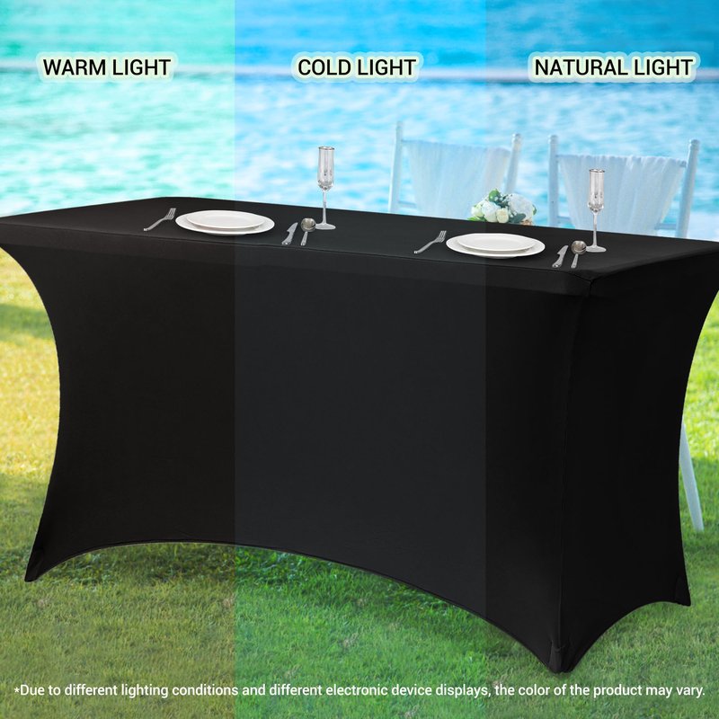 Obstal Spandex Table Cover 8ft Fitted Tablecloth Rectangular - Stretch Folding Table Cloth Rectangle for Birthday Party Wedding Banquet, Silver, 96L x 30W Inch