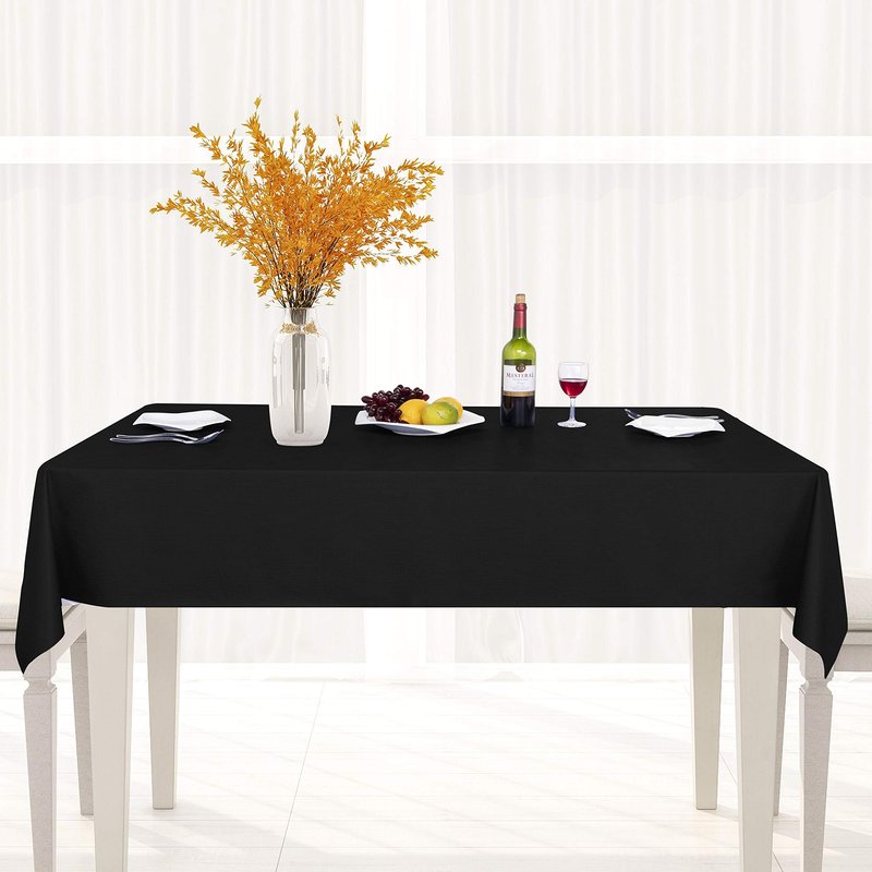 sancua 100% Waterproof Round PVC Tablecloth - 70 Inch - Oil Proof Spill Proof Vinyl Table Cloth, Wipe Clean Table Cover for Dining Tables, Buffet Parties and Camping, Black
