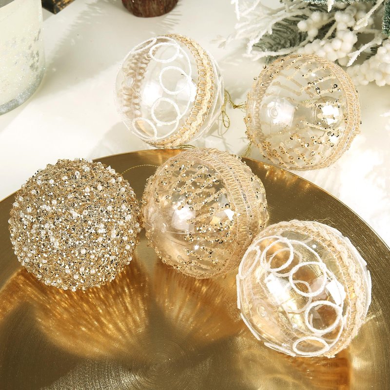 9 Pcs 80mm/3.15" Christmas Ball Ornaments Set, Large Clear Champagne Christmas Tree Decorations Plastic Shatterproof Hanging Balls for Xmas Glitter Farmhouse Boho Ornaments for Holiday Wedding Party