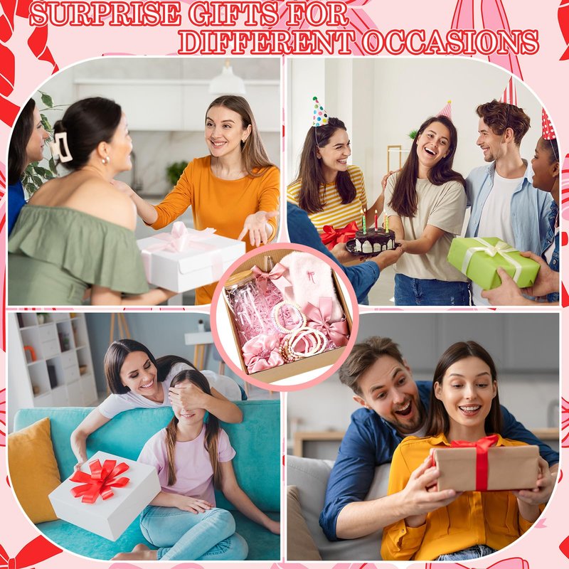 Remerry 14 Pcs Coquette Pink Bow Birthday Gift for Women Happy Birthday Gift Box for Teen Daughter Her Sister, Pink Bow Gifts Basket Set with Coquette Glass Cup for Teacher Teen Girls Friends Female