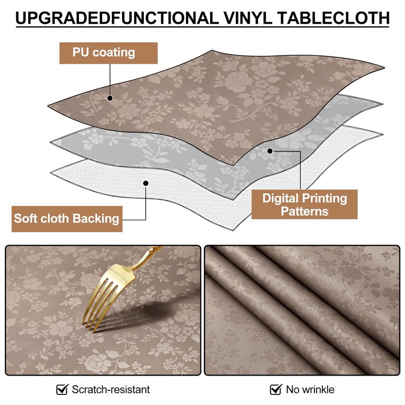 Smiry Square Table Cloth, Waterproof Heavy Duty Vinyl Tablecloths, Wipeable Washable Table Cover for Kitchen and Dining Room (Taupe, 54" X 54")