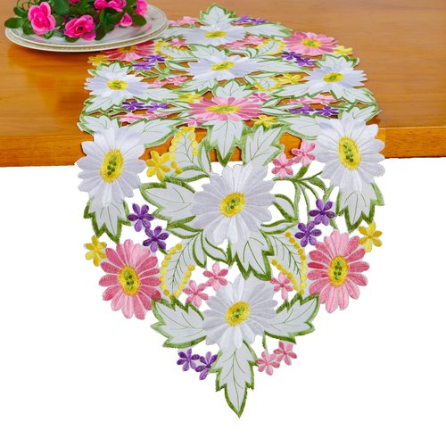 AMARED Spring Daisy Table Runners Embroidered Flowery Table Linen for Home Decoration 13 X 34 Inch