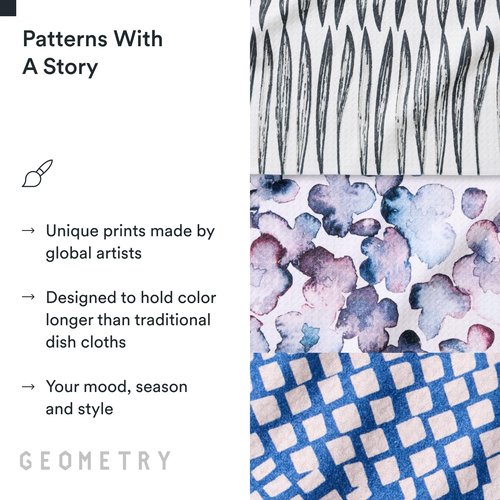 GEOMETRY Kitchen Dish Cloths - Quick Dry Dishcloths for Kitchen - Premium Dish Rags with Geoweave - 3-Pack Set Tiny Petals