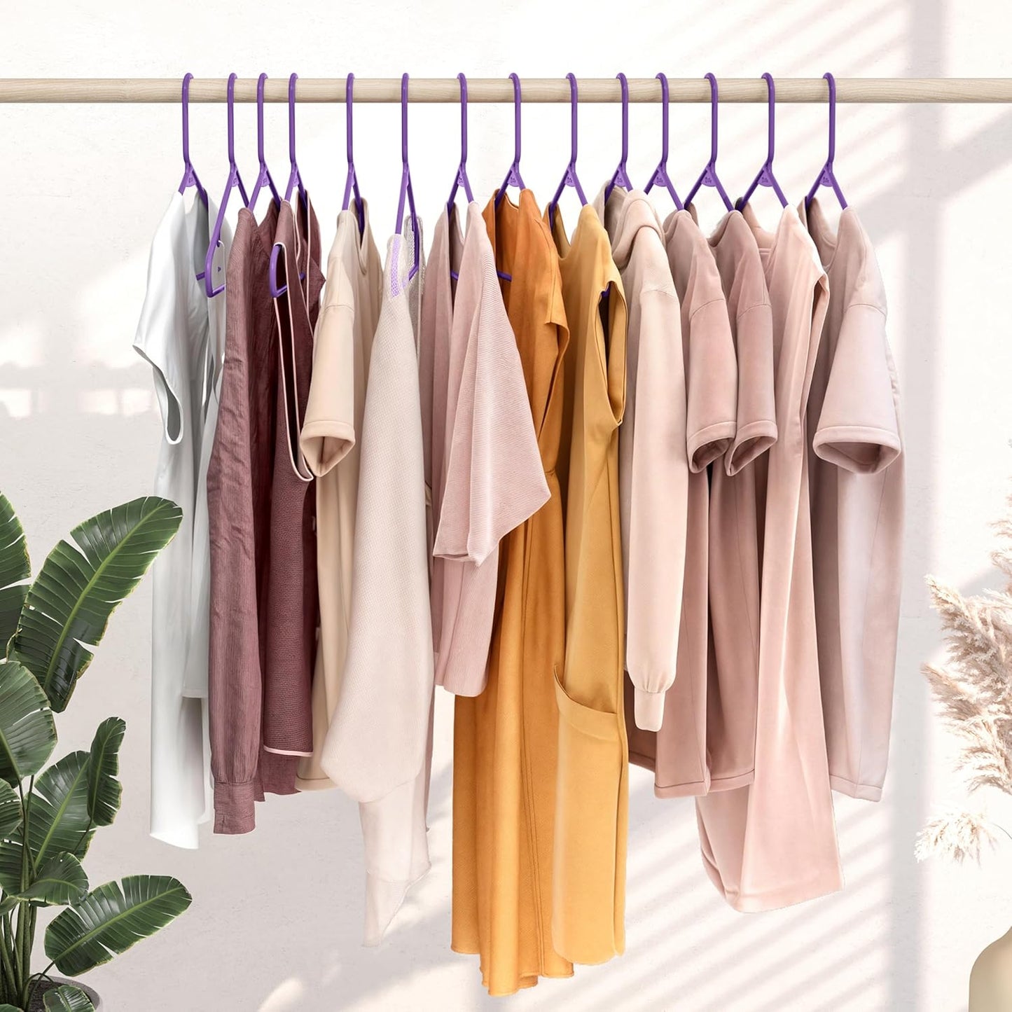 Plastic Hangers 20 Pack - Space-Saving Clothes Hangers in Purple for Closet Organization