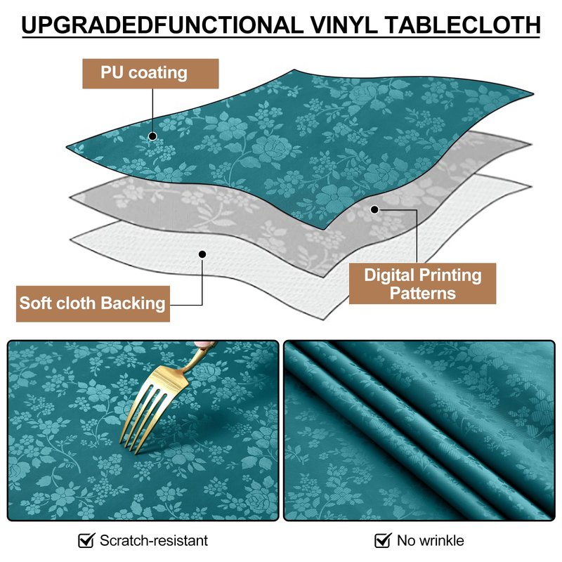 Smiry Rectangle Table Cloth, Waterproof Heavy Duty Vinyl Tablecloths, Wipeable Washable Table Cover for Kitchen and Dining Room (Emerald Green, 70" X 90")