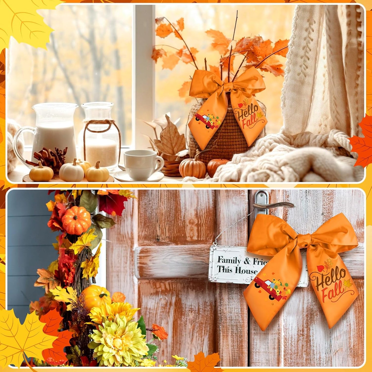 VitalCozy Hello Fall Wreath Sash - Elegant Satin Ribbon for Monogrammed Decor | Indoor/Outdoor Use