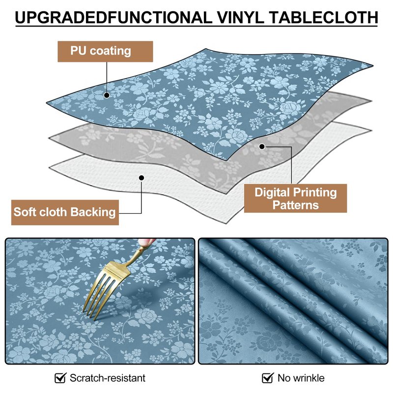 Smiry Rectangle Table Cloth, Waterproof Heavy Duty Vinyl Tablecloths, Wipeable Washable Table Cover for Kitchen and Dining Room (Stone Blue, 70" X 120")