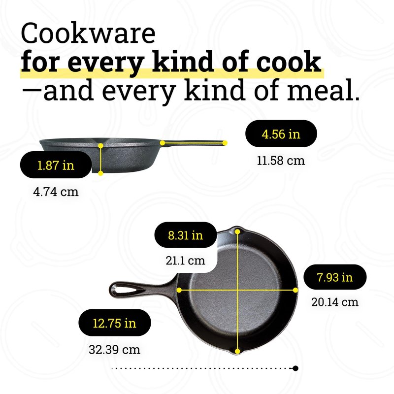 Lodge Seasoned Cast Iron Skillet - PFAS-Free, Non-Toxic Cookware - Use with an Oven, Stove, Grill, or Campfire - Naturally Non-Stick & Oven Safe - 8 Inches