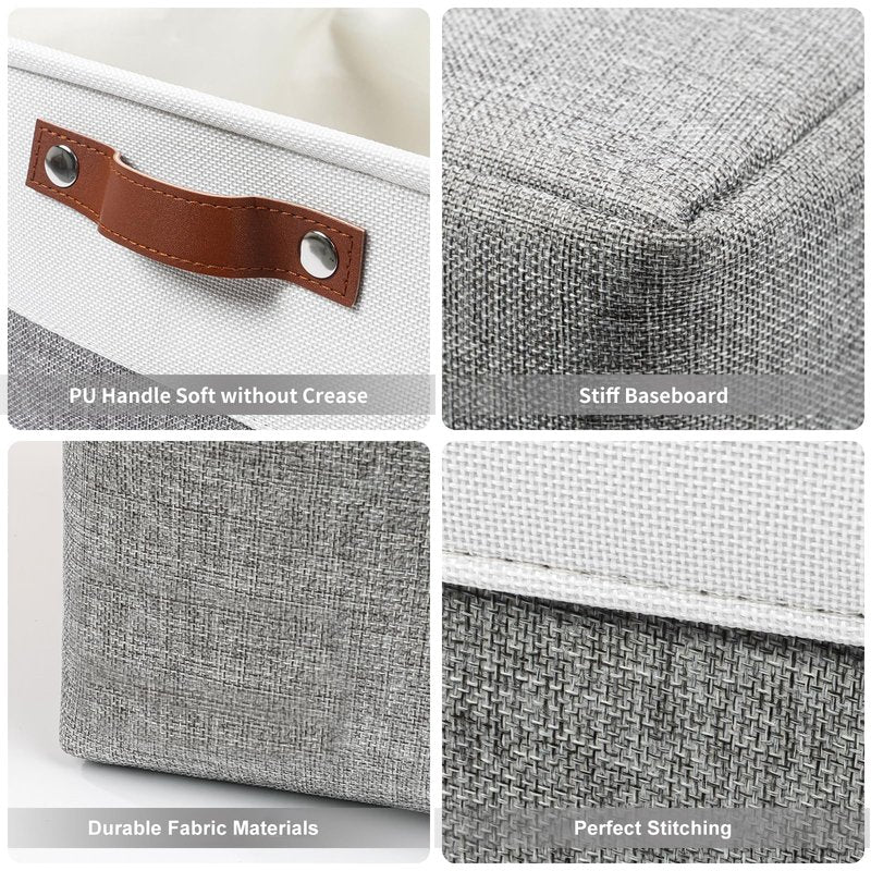 Bagnizer 13x13 Cube Storage Bins, Collapsible Fabric Storage Box, 4 Pack Closet Baskets with Handles for Organizing, Shelf, Toys, Clothes, Home, Office, Nursery (Grey&White)