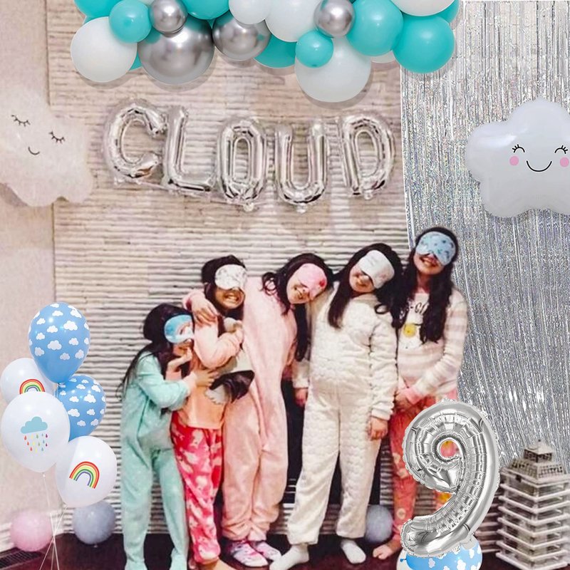 LaVenty 43 PCS Silver On Cloud 9 Balloons Decoration 9 Birthday Decoration Nine Years Old Birthday Balloon 9th Party Supplies Cloud Balloon