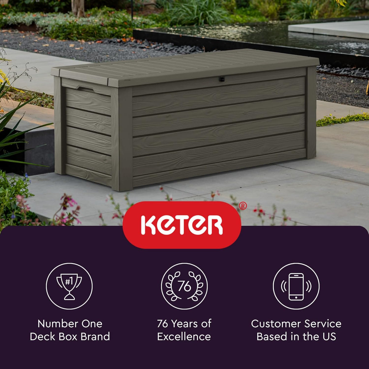 Keter Westwood 150 Gallon Resin Outdoor Storage Box - Ideal for Patio Furniture & Garden Tools | Taupe
