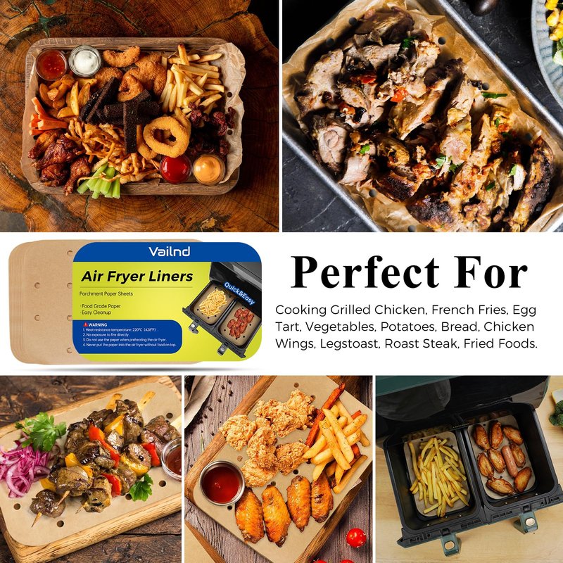 Air Fryer Liners Disposable Parchment Paper Sheets: 50PCS Rectangular Perforated Baking Paper for Ninja DZ201 Foodi 6-in-1 8-qt. 2-Basket and Mini Indoor Grill (8.6x5.5 Inch)